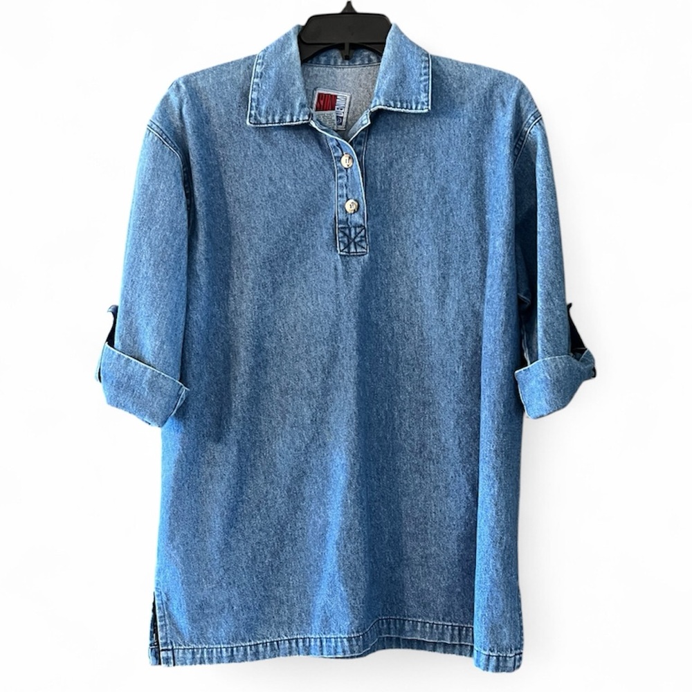 Sunbelt Denim Vintage 1980s Denim Tunic Top 100% Cotton Jean Blouse Size Medium